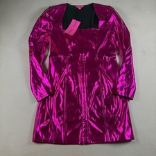 Betsey Johnson Mini Dress Womens L Stacie Metallic Pink Faux Leather Hook NWT