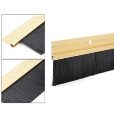 Door Bottom Sweep Gold Aluminum Alloy 1.6" Black Silicon Soft Brush 39"x2.44"