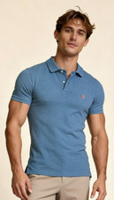 Polo Ralph Lauren Cotton Polo Custom Slim Fit Polo Shirt Blue