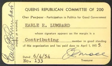 Queens NY Republican Committee membership card 1954