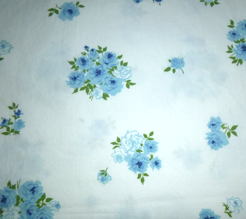 2 Vtg Fieldcrest Duracale 100% Cotton Twin Flat Sheets Blue Roses on White
