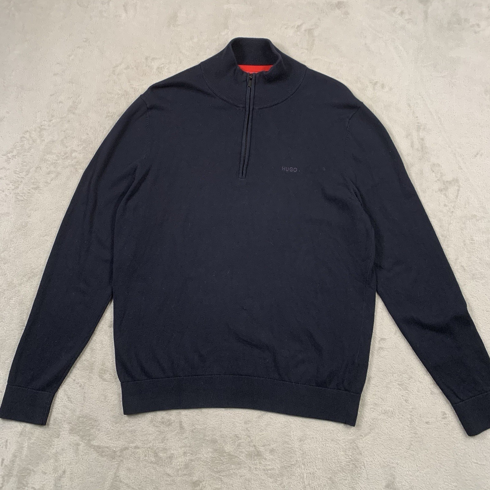 Suéter Hugo Boss Para Hombre Grande Azul 1/4 Cremallera Top Algodón Tejido San Quinto