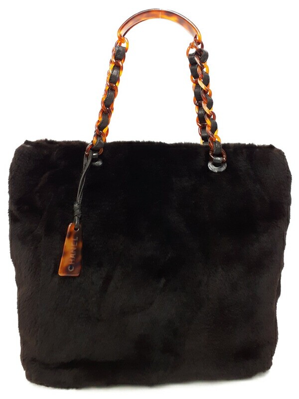 Chanel Pla-Chain Fur Tote Bag in Black #T1519