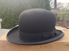 Vintage Crosby 4X black felt bowler hat sz 7 W/liner Ribbon Bow Kaufman