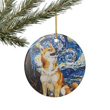 Shiba Inu Dog Ceramic Ornament, Van Gogh Starry Night Dog Lover Christmas Gift
