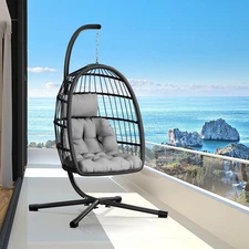 Egg Chair with Stand,Patio Rattan Wicker Hanging Swing Egg Chair Hammock Chair f