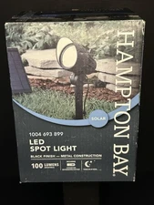 Hampton Bay Solar Power LED Spot Light 100 Lumens Black Wired Turns On At Dusk
