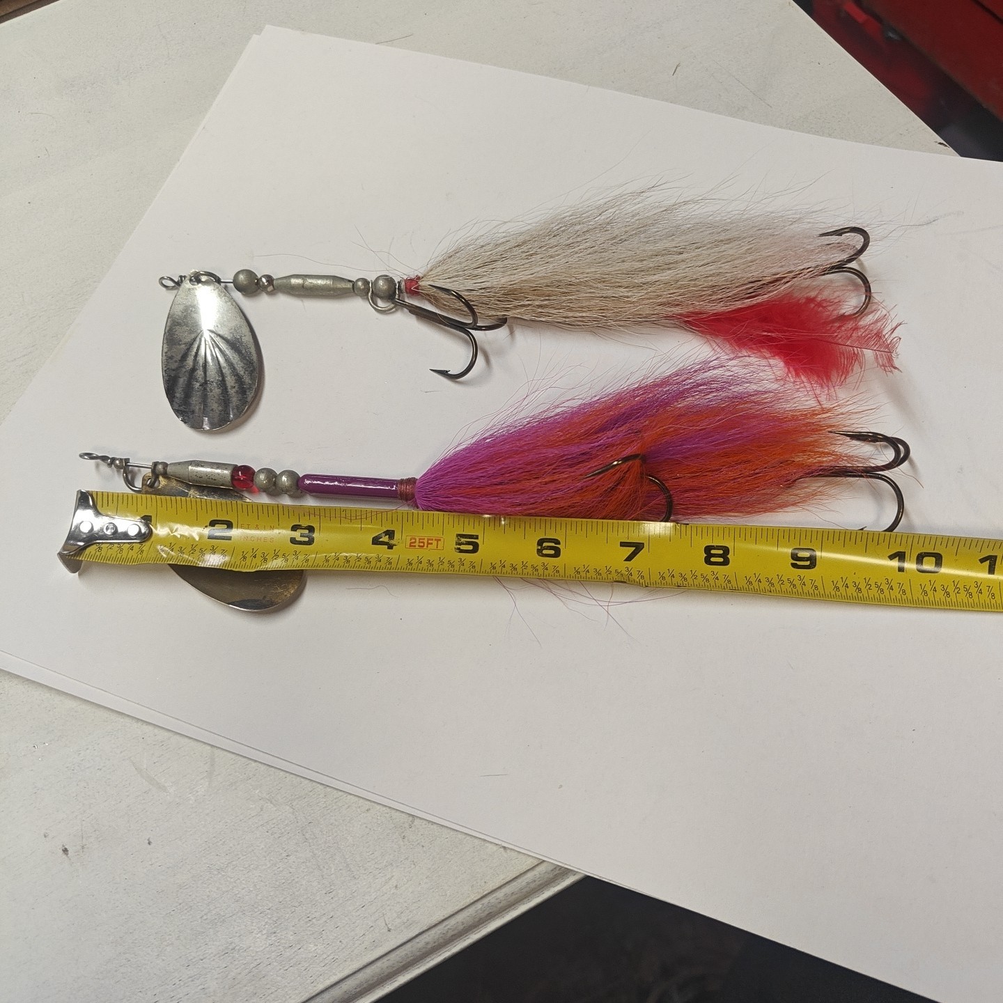 2 Vintage Musky Lures 10" Buchertail And Fish On Inline Spinnerbait Tandem Hooks - Image 4