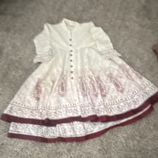 White and Maroon Cotton Salwar Kameez Set for Women, Size 40