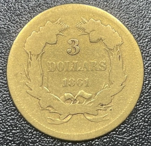 1861-P Three Dollar Gold — photo from the most recent tracked eBay sale