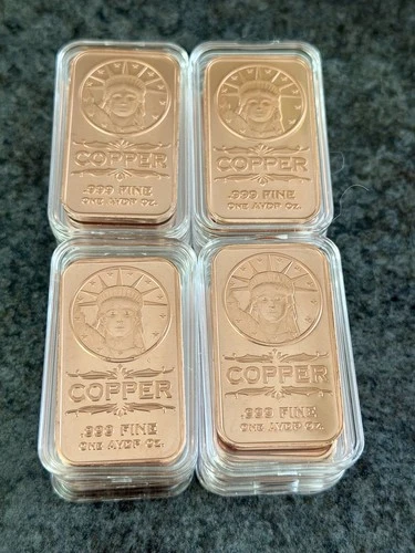 20 X 1 oz .999 Copper Bullion Bars 3 - Statue of Liberty Head - Encapsulated