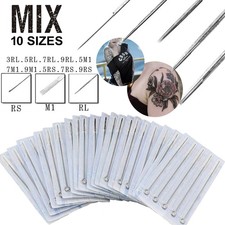 100pcs Disposable Sterile Tattoo Needles Mix Size 3/5/7/9RL, 5/7/9RS, 5/7/9M1