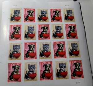 4 SHEETS US Postage   - 80 LOVE Kittens & Puppies FOREVER STAMPS Value $62.40