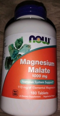 NOW Foods Magnesium Malate 1000 mg, Nervous System Support 180 Tablets EXP 08/29