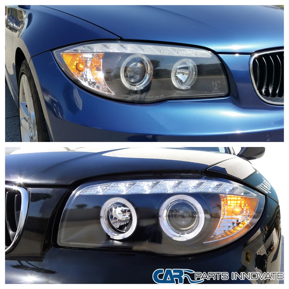 Fits 07-13 BMW E81 E82 E87 E88 1-Series LED Dual Halo Black Projector Headlights Foto 4 de 4