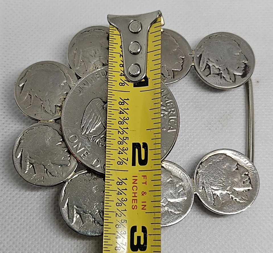 Vintage Buffalo Nickel & Eisenhower Dollar Coin Belt Buckle 3" Western Americana - Image 3 of 4