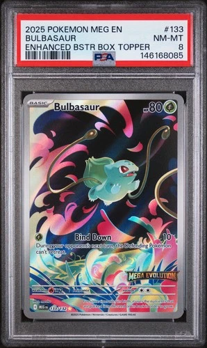 2025 POKEMON MEG EN-MEGA EVOLUTION ENHANCED BOOSTER BOX TOPPER BULBASAUR PSA 8