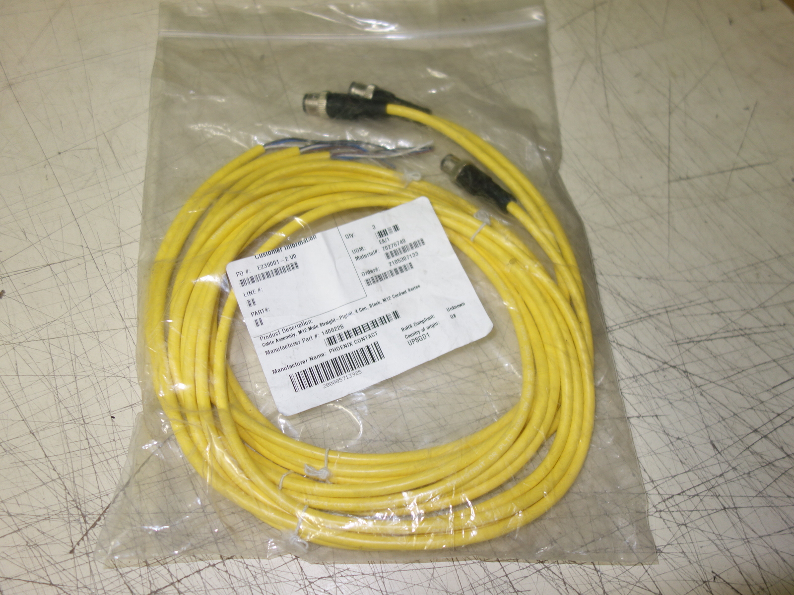 3x PHOENIX CONTACT 1406226 Sensor/Actuator Cables SAC-4P-M12MS/ 2,0-542 BK * NEW
