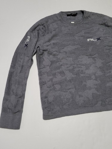 (#C) RLX Ralph Lauren Merino Wool/Cotton Blend Textured Crew Neck Gray Women L - Picture 2 of 7