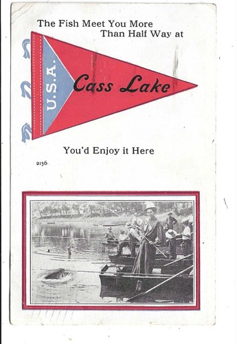 POSTKARTE WIMPEL CASS LAKE MICHIGAN