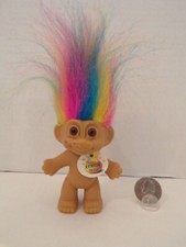 Russ Troll Doll 3" Vintage No Clothes Rainbow Hair Brown Eyes Rainbow Troll Tag