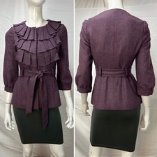 Anthropologie Tabitha Plum Purple Ruffle Front Belted Wool Blend Jacket Coat 2