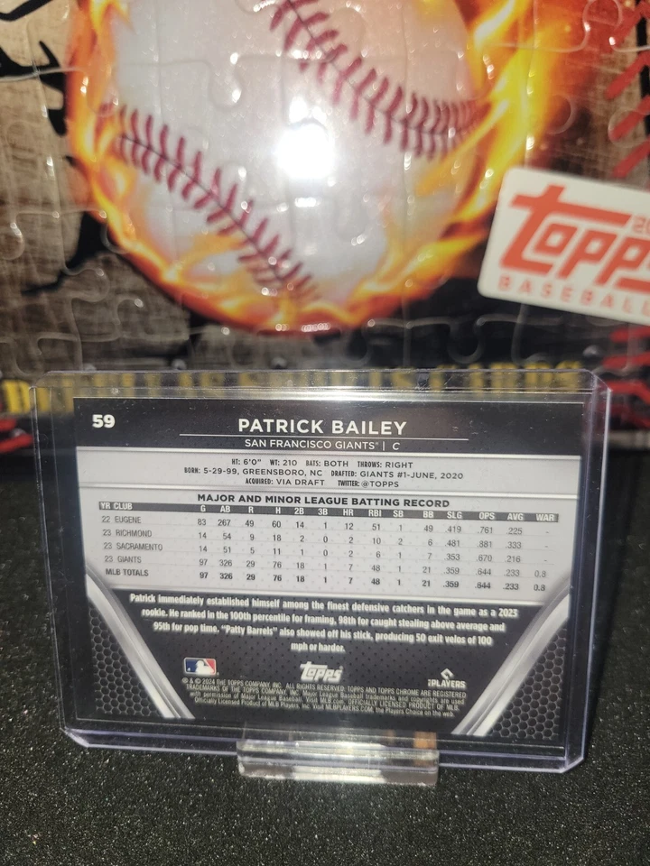 2024 Topps Chrome Black Patrick Bailey Blue Refractor /75 San Franscico Giants - Image 2 of 2