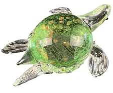 Lenox Art Glass Sea Turtle Green & Gold Flecks Paperweight