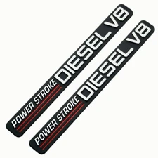 2Pc For 1999-2004 POWERSTROKE DIESEL V8 Emblem (Chrome & Red Line) SELF ADHESIVE