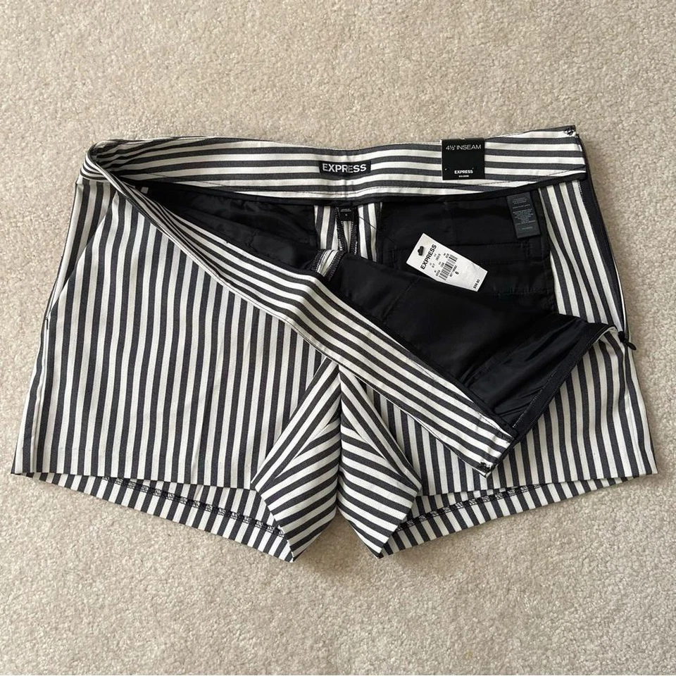 Pantalones Cortos Express Rayas Talla 6 Gris Blanco Nuevos con Etiquetas Foto 3 de 4