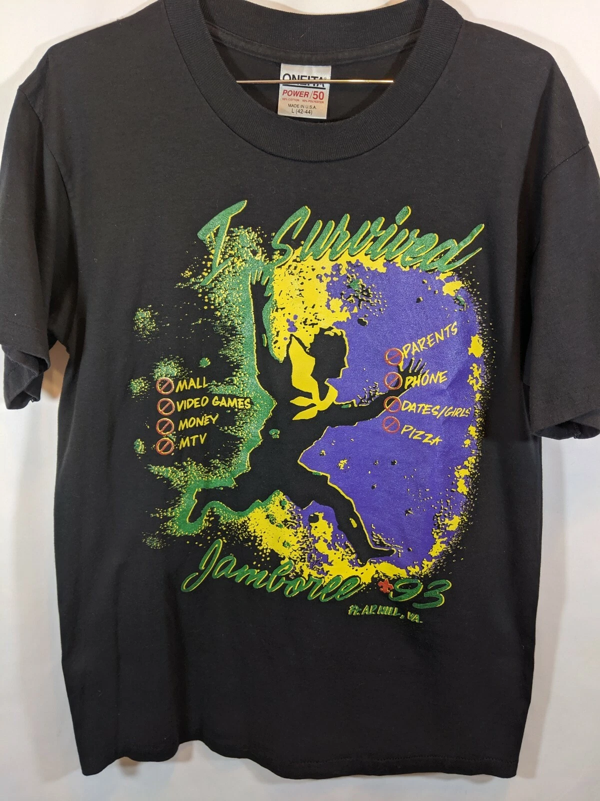 I Survived JAMBOREE 1993 Boy Scout T Shirt Large BSA Camp in Virginia no MTV