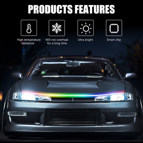 For GMC Sierra 1500 95" Car Hood Light Exterior RGB LED Strip Day Running Lights - Picture 6 of 21