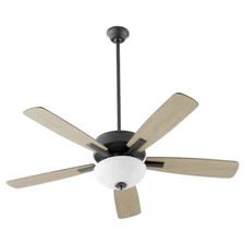 Quorum Ovation Bowl Ceiling Fan, Matte Black/Satin Opal - 4525-259