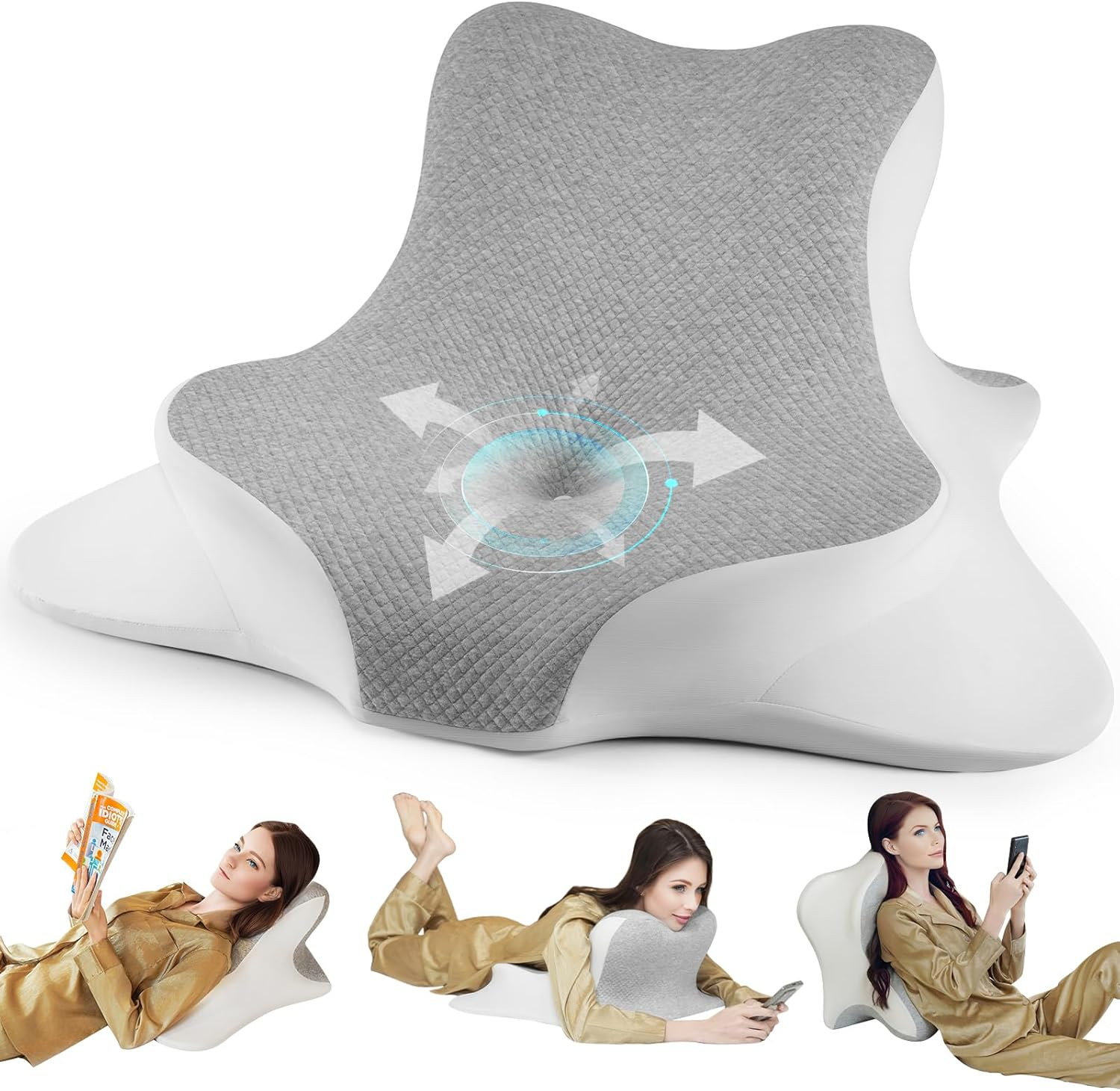 Ergonomic Memory Foam Reading Pillow for Bed, Lying or Prone Support