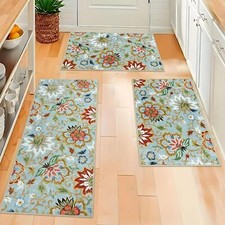 Homcomoda Boho Floral Kitchen Rugs Sets 3 20"x32" 20"x32" 20"x47", Green
