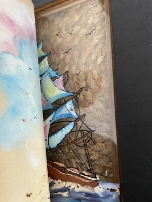 Vintage Reverse Painted glass framed art, Set Of 3 Sailboats