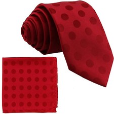 New Brand Q Men's Poly Skinny Necktie Hankie Red Dots formal wedding party