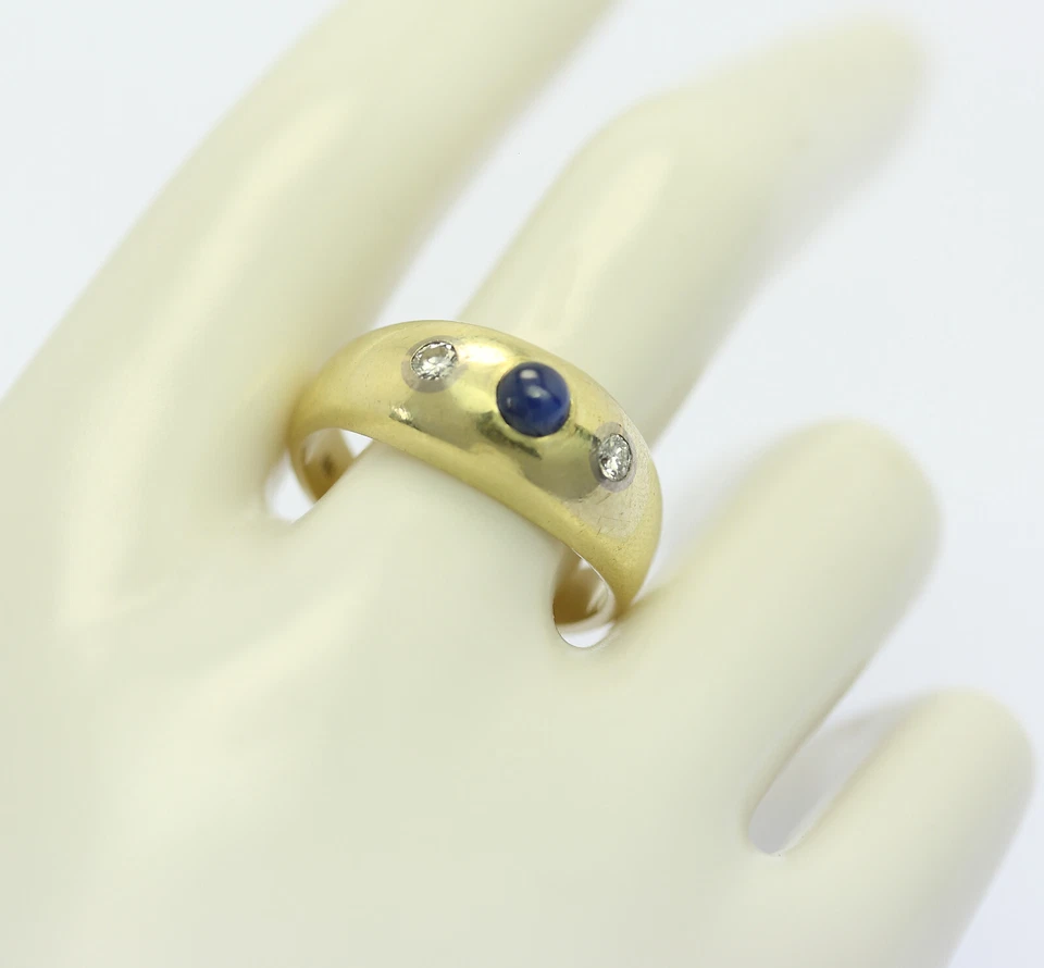 ♦ Bandring in 14 kt 14k 585 er Gelb Gold mit Saphir Safir Brillanten Ring Gr. 63