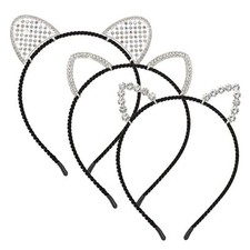 3 Pcs Crystal Rhinestone Animal Ears Cosplay Cat Party Headbands Women