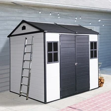 8x6 FT Heavy Duty Resin Storage Shed Waterproof Shed with Floor & Two Windows