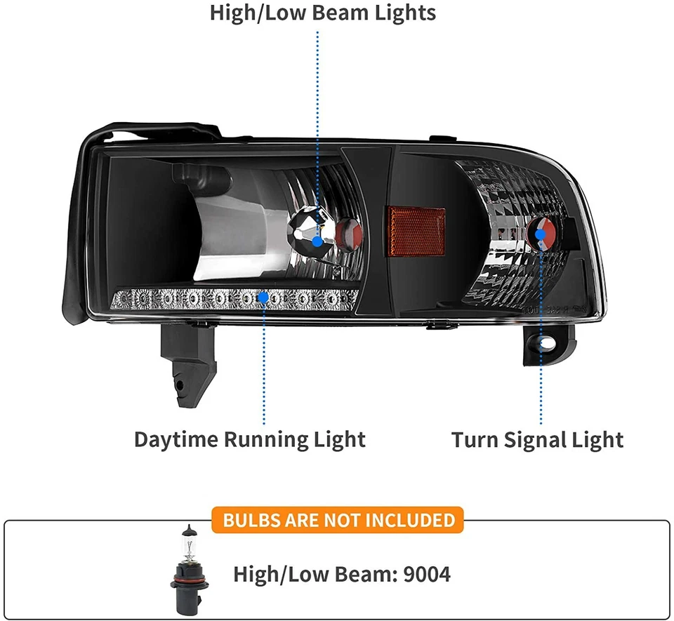 94-02 para Dodge Ram 1500 2500 3500 LED faros esquineros y traseros humo Foto 3 de 4