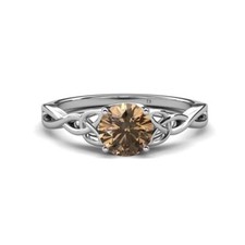 Round Smoky Quartz 4 Prong Love Knot Engagement Ring 14K Gold JP:321424