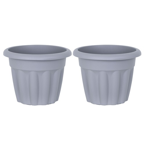 2 x Round Grey Planter Plastic Plant Flower Pots Herb Indoor Outdoor