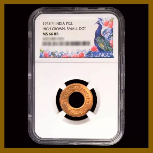 British India 1 Pice, 1943 (P) NGC MS 66 RB High Crown Small Dot 4431489-054
