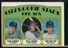 1972 Topps HOF Rookie Card #79 - Carlton Fisk, Cecil Cooper, Mike Garman - Poor
