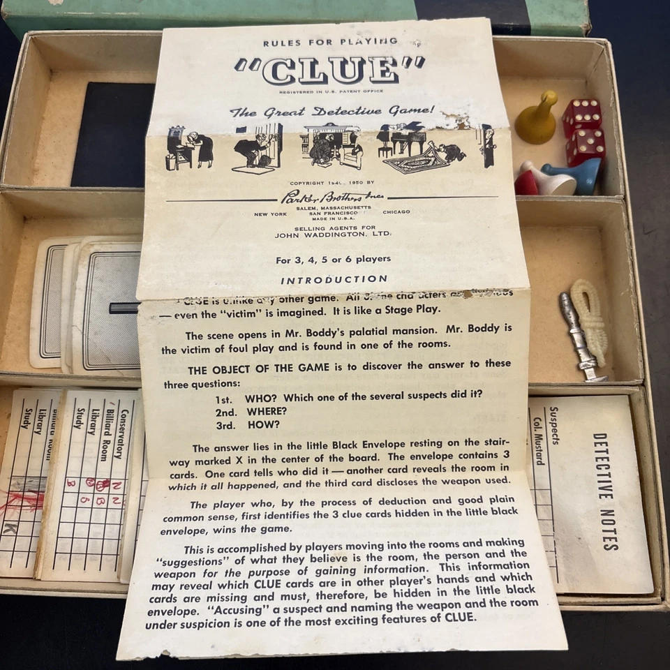 Vintage Clue The Great New Detective Game 1949-1950, John Waddington,.Sin tablero Foto 3 de 4