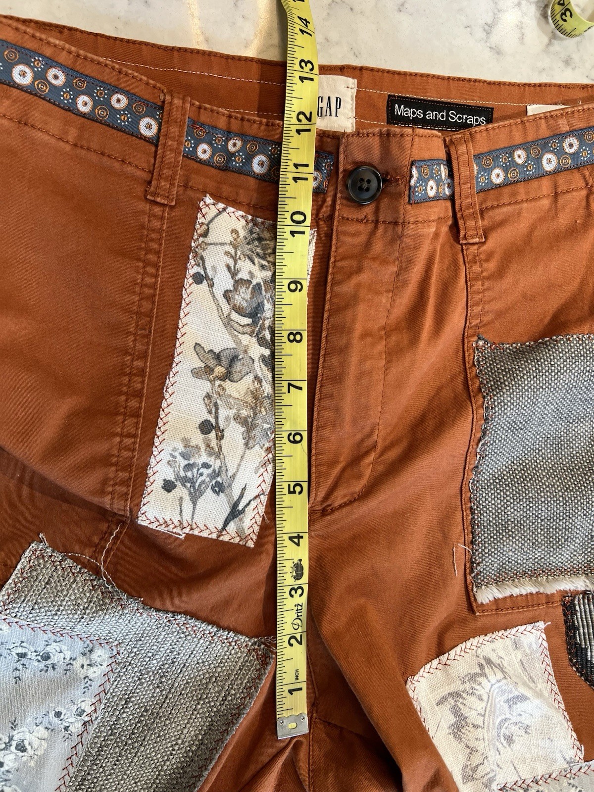 Patchwork Upcycled Pants Gray And Rust Boho - image 12