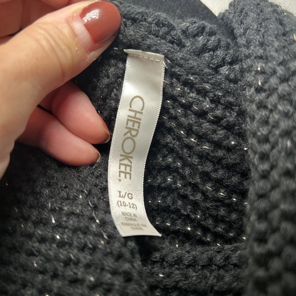 Vestido Suéter Tejido Cherokee Niña Negro (Brillo Dorado) Grande 12/14 Capucha Cuello Cinturón Foto 4 de 4