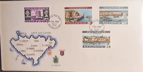 ​Guernsey 1969 First Day Cover FDC - High Values inc £1 Stamp - Unaddressed