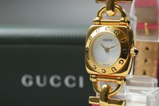 [NEAR MINT w/BOX] GUCCI Hosebit 6300L Gold Bezel 22mm Qz Women's From JAPAN A081